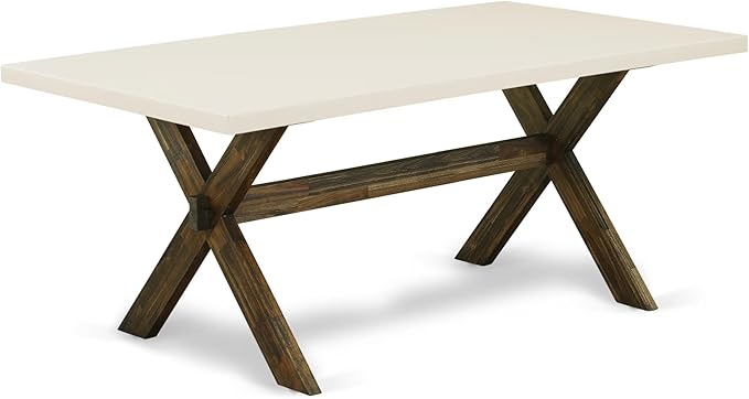 East West Furniture X727AB747-7 7 Piece Dining Room Furniture Set Consist of a Rectangle Dining Table with X-Legs and 6 Light Sable Linen Fabric Parson Chairs, 40x72 Inch, Multi-Color