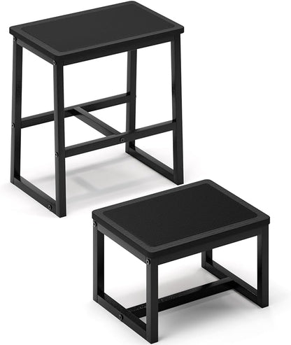 Step Stool for Kids Adults,Holds up to 500Lb,3 in1 Heavy Duty Sturdy Two Foot Stool for Kichen/Bathroom/High beds, Wooden&Metal Frame, Non-Slip Pads…