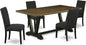 East West Furniture V677DR124-5 5 Piece Dining Room Table Set Includes a Rectangle Kitchen Table with V-Legs and 4 Black Color Linen Fabric Parson Dining Chairs, 40x72 Inch, Multi-Color