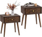 COSIEST Mid-Century Nightstand, Modern MDF Bedside Table, Accent Wood End Table with One Storage Drawer for Bedroom Living Room(Brown,2 Pieces)