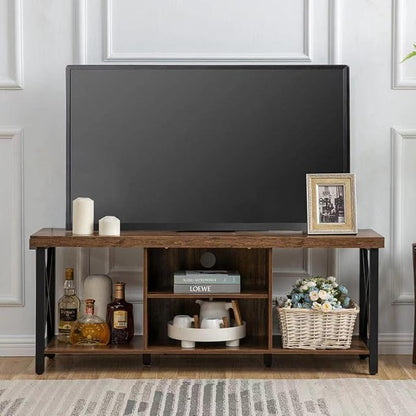 GAZHOME TV Stand for TV up to 55 Inches, TV Cabinet with Open Storage, TV Console Unit with Shelving for Living Room, Entertainment Room, Rustic Brown