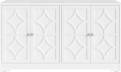 Sideboard Buffet with 4 Doors, Mid-Century Sideboard Cabinet with Adjustable Shelves, Accent Cabinet for Entryway, Living Room, Dining Room, White