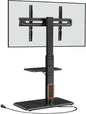 Perlegear Floor TV Stand with Power Outlet, Universal TV Stand for 32-75 inch TVs up to 110 lbs, Height Adjustable Standing TV Mount, Tall TV Mount with Wood Base, Max VESA 600x400mm, PGFS06