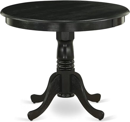 East West Furniture ANGA3-ABK-24 3 Piece Dinette Set for Small Spaces Contains a Round Kitchen Table with Pedestal and 2 Black Linen Fabric Parson Dining Chairs, 36x36 Inch, Wirebrushed Black