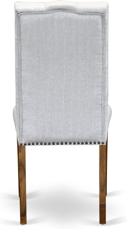 East West Furniture ELP8T05 Elsa Parson Dining Chairs - Button Tufted Nailhead Trim Grey Linen Fabric Upholstered Chairs, Set of 2, Walnut