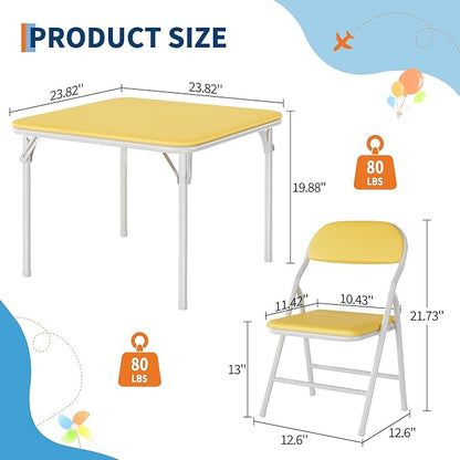 GarveeHome 5-Piece Kids Folding Table and Chairs Set, Toddlers Children's Activity Table and Chairs Set for Dining Room,Daycare,Classrooms