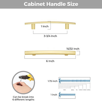 25 Pack Cabinet Handles 3.75" Hole Center - Curved Cabinet Pulls Brushed Brass Drawer Pulls for Kitchen Cupboard Solid Handles for Dresser Drawer Arch Closet Hardware