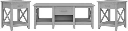 Bush Furniture Key West Coffee Table with Set of 2 End Tables in Cape Cod Gray