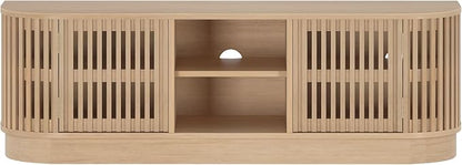 Plank+Beam Contour Wood TV Stand, Solid Wood Entertainment Console with Storage, 59" L x 16" W x 19" H, Blonde