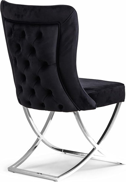 Ottomanson Royal Dining Chairs Set of 2 – Upholstered Tufted Microfiber, Assembled, Silver Metal Legs, Beech Wood Frame, 350 lb Capacity, Black