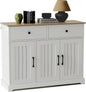 Farmhouse Large Buffet Sideboard Storage Cabinet 42 Inch with Adjustable Shelf, Drawers, and Sliding Barn Doors, Wooden Coffee Bar Kitchen Table for Entryway, Dining Room, and Living Room