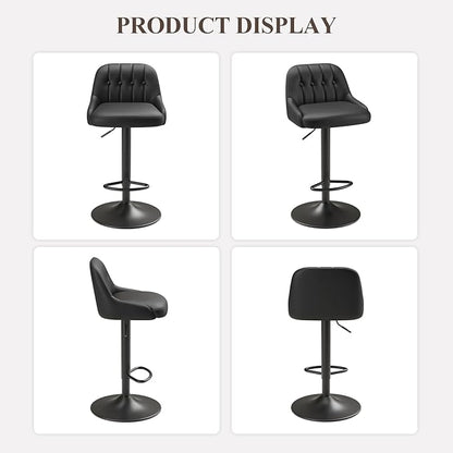 Bar Stools Set of 6, Swivel Bar Chairs, Modern Adjustable PU Leather Upholstered Barstools Counter Height with Tufted Back for Bar, Kitchen Counter Island, Dining Room, Black