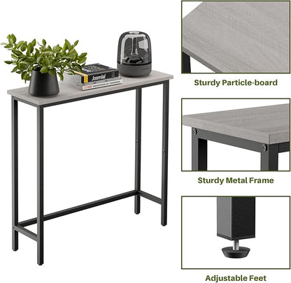HollyHOME Narrow Console Table, 29.5" Slim Entryway Table, Sofa Stand, Hallway Shelf for Hallway, Bedroom, Living Room, Foyer, Grey