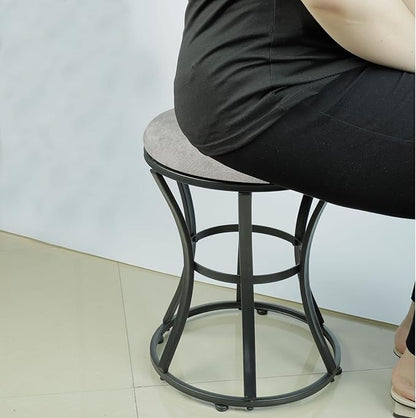 Vanity Stool, Grey Stools for Makeup Room, Round Ottoman Foot Stool, Velvet Footrest Vanity Chair for Bathroom, Bedroom, Living Room Furniture, Entryway, Offices