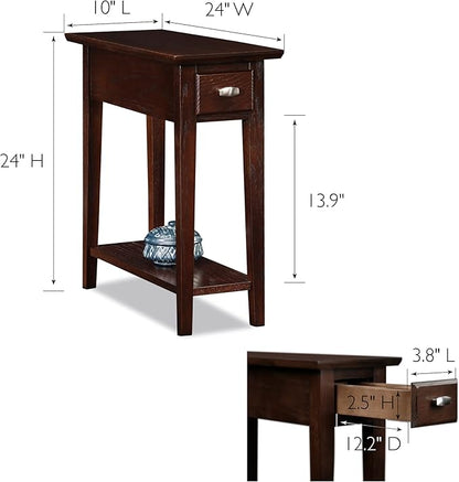 Leick Home 15 in Wide End Table, Solid Wood Construction, One Drawer, One Lower Shelf, Narrow Width, Easy-Assembly, Chocolate Oak, 15 in W x 24 in D x 24 in H, 10071-CH