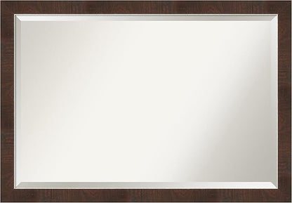 Amanti Art Brown Bathroom Mirror for Over Sink, 27x39 Wildwood Brown Narrow Rectangle Vanity Mirror, Large Rustic Farmhouse Frame, Hangs Horizonally and Vertically, Bathroom Wall Decor, Beveled Edge