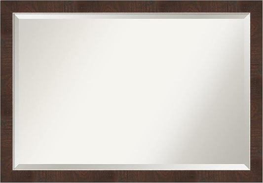 Amanti Art Brown Wall Mirror 27x39 Wildwood Brown Narrow Rectangle Bathroom Mirror for Wall Decor Living Room, Large Rustic Farmhouse Frame, Hangs Horizonally and Vertically, Bathroom Decor, Beveled