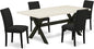 East West Furniture X627AB624-5 5 Piece Dining Room Furniture Set Includes a Rectangle Dining Table with X-Legs and 4 Black Color Linen Fabric Upholstered Chairs, 40x72 Inch, Multi-Color