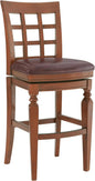 Alaterre Furniture Napa Bar Height Swivel Stool with Back – Faux Leather Upholstered Seat Barstool with Memory Return, Turned Wood Legs, Lattice Back Design, and Metal Kick Plate for Kitchen Islands