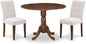 East West Furniture DLAS3-AWA-08 3 Piece Dinner Table Set Includes A Mid Century Modern Table and 2 Mist Beige Polyester Fabric Dinning Chairs, Antique Walnut