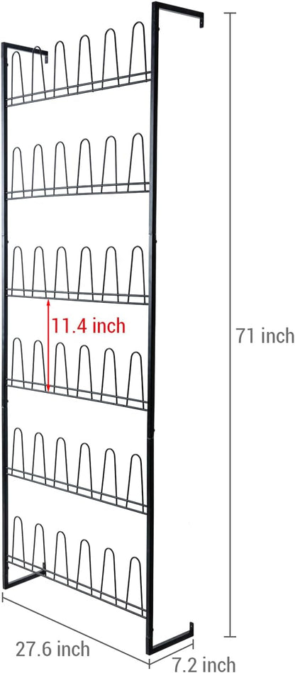 MyGift 70 Inch Black Metal Shoe Organizer for Entryway, Wall Mounted Shoe Rack for Closet with 36 Hooks, Holds up to 18 Pair
