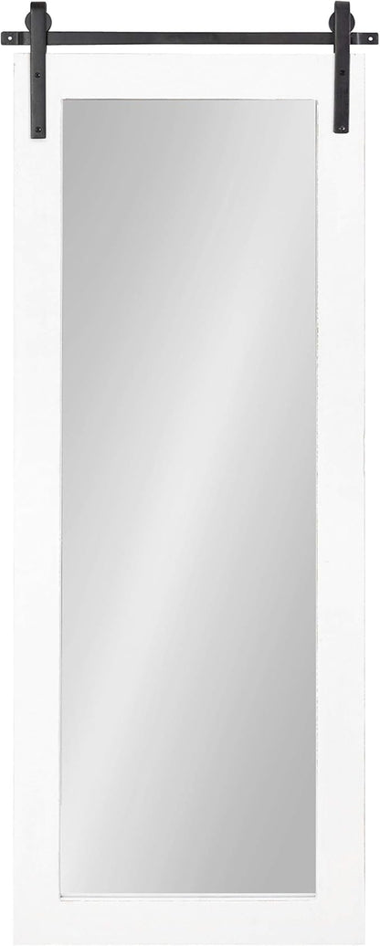 Kate and Laurel Cates Farmhouse Wood Framed Full Length Panel Mirror, 18 x 50, White, Barn Door-Inspired Rustic Mirrors for Wall