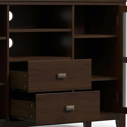 SIMPLIHOME Artisan SOLID WOOD 53 inch Wide Transitional TV Media Stand in Tobacco Brown For TVs up to 60 inches for the Living Room and Entertainment Center