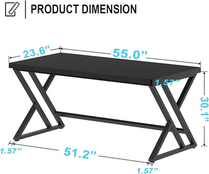 LVB Black Computer Desk, Modern Gaming PC Writing Desk for Home Office, Metal Computer Study Work Table for Bedroom, Industrial Executive Student Simple Workstation Desk, 55 in, Black Oak