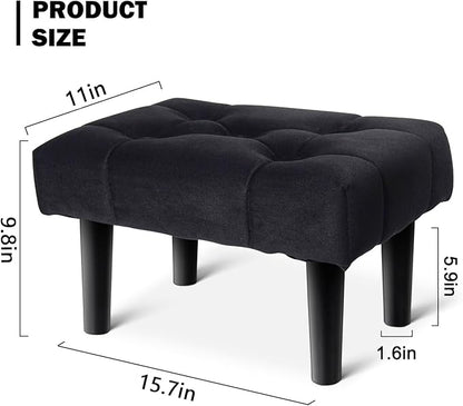 HOUCHICS Small Footstool Ottoman,Velvet Soft Footrest Ottoman with Wood Legs,Sofa Footrest Extra Seating for Living Room Entryway Office(Black 2PACK)