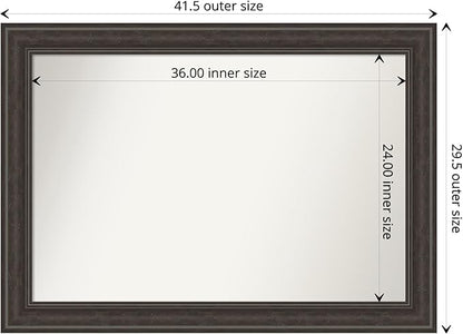 Amanti Art Brown Bathroom Mirror for Over Sink, 30x42 Shipwreck Greywash Rectangle Vanity Mirror, Large Traditional Frame, Hangs Horizonally and Vertically, Bathroom Wall Decor, Non-Beveled Edge