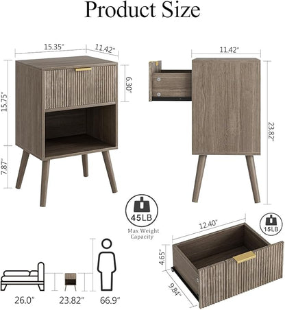 Nightstand, Small Side Table, Bedside Table with Drawer, Modern Night Stand, End Table for Bedroom, Living Room (Grey Stripe)