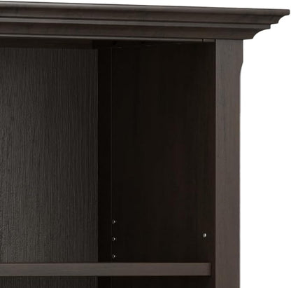 SIMPLIHOME Amherst Bookcase - 70 inch Tall 5-Shelf Solid Wood Bookshelf in Hickory Brown, Transitional Storage for Living Room, Study Room or Office with Adjustable Shelves and Tapered Legs