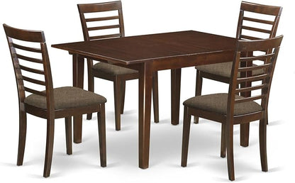 East West Furniture MILA5-MAH-C 5 Piece Kitchen Table Set for 4 Includes a Rectangle Dining Room Table with Butterfly Leaf and 4 Linen Fabric Upholstered Chairs, 36x54 Inch, Mahogany