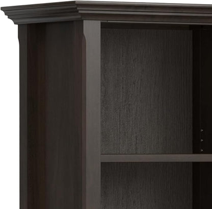 SIMPLIHOME Amherst Bookcase - 70 inch Tall 5-Shelf Solid Wood Bookshelf in Hickory Brown, Transitional Storage for Living Room, Study Room or Office with Adjustable Shelves and Tapered Legs