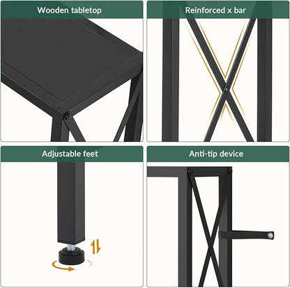 55.1" Narrow Sofa Table, Console Table with Oulets & USB Ports, Entryway Table, Industrial Couch Table for Hallway, Living Room, Bedroom, 6.5 Feet Power Cord,Black