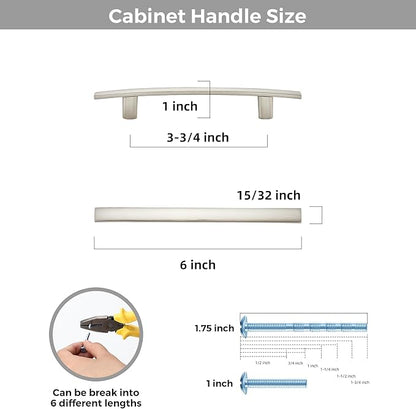25 Pack Cabinet Handles 3.75" Hole Center - Curved Cabinet Pulls Brushed Nickel Drawer Pulls for Kitchen Cupboard Solid Hardware for Dresser Drawer Arch Hardware