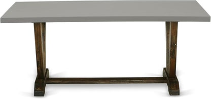 East West Furniture V797MZ716-6 6 Piece Kitchen Table Set Contains a Rectangle Dining Table with V-Legs and 4 Dark Khaki Linen Fabric Parson Chairs with a Bench, 40x72 Inch, Multi-Color