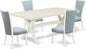 East West Furniture X027VE215-5 5 Piece Kitchen Table & Chairs Set Includes a Rectangle Dining Room Table with X-Legs and 4 Baby Blue Linen Fabric Parsons Chairs, 40x72 Inch, Multi-Color
