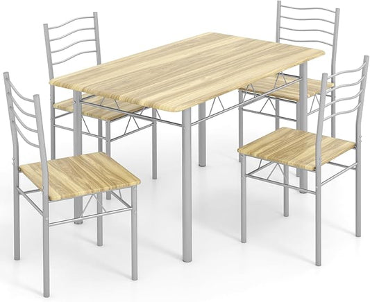 5 Piece Dining Table Set for 4 Chairs Modern Wood Metal Kitchen Breakfast Furniture (Shallow Walnut)