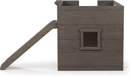Max & Lily Loft Bed Twin Size, Solid Wood Low Loft Bed with Slide and Ladder, Modern Farmhouse Loft Bed for Kids, Driftwood