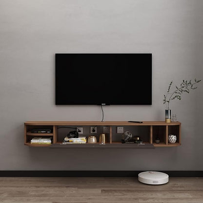 Pmnianhua Modern TV Console, 47'' Wall Mounted Under TV Shelf with Storage Shelves for Bedroom Living Room (Walnut)