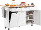 VEVOR Kitchen Island Cart with Storage, 60in Wide Mobile Kitchen Cart with Wheels, Drop Leaf, 2 Drawers, Trash Can Cabinet, Knife Holder, Spice Rack, and Towel Rack, Table for Dining Room, Pantry