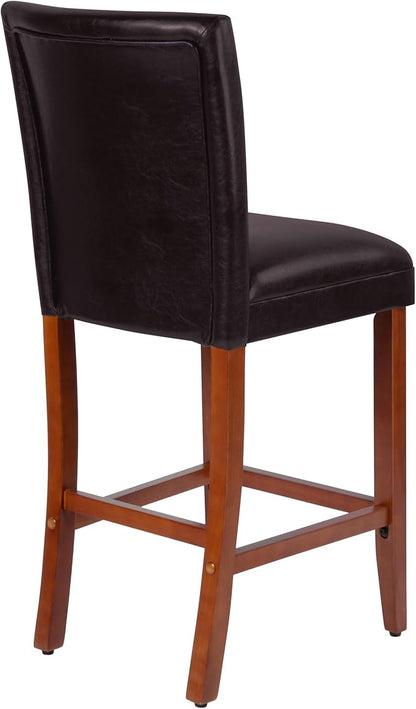 HomePop Home Decor | Classic Counter Height Bar Stools | 29 Inch Bar Stools | Decorative Home Furniture (Brown Faux Leather) Single Pack