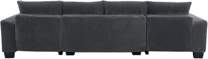 Symmetrical U Shaped Sectional Sofa Convertible Pull Out Sleeper Sofabed with Double Chaise Daybed , Corduroy Upholstered U Shaped Lounge Sofa Couch Bed w/ Throw Pillows for Living Room Apartment