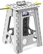 Delxo Folding Step Stool 17.5 Inch,Heavy Duty Step Stools for Adults,Non Slip Folding Stool with Handle,Premium Portable Foldable Step Stool for Kitchen Bathroom Bedroom Up to 400LBS,(Grey,1PC)