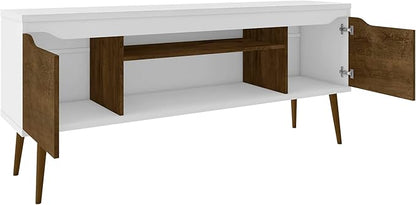 Manhattan Comfort Bradley Mid Century Modern TV Stand for Televisions up to 60 Inches, Living Room Entertainment Center with Storage, Media Shelves and Soft Close Doors, White/Rustic Brown