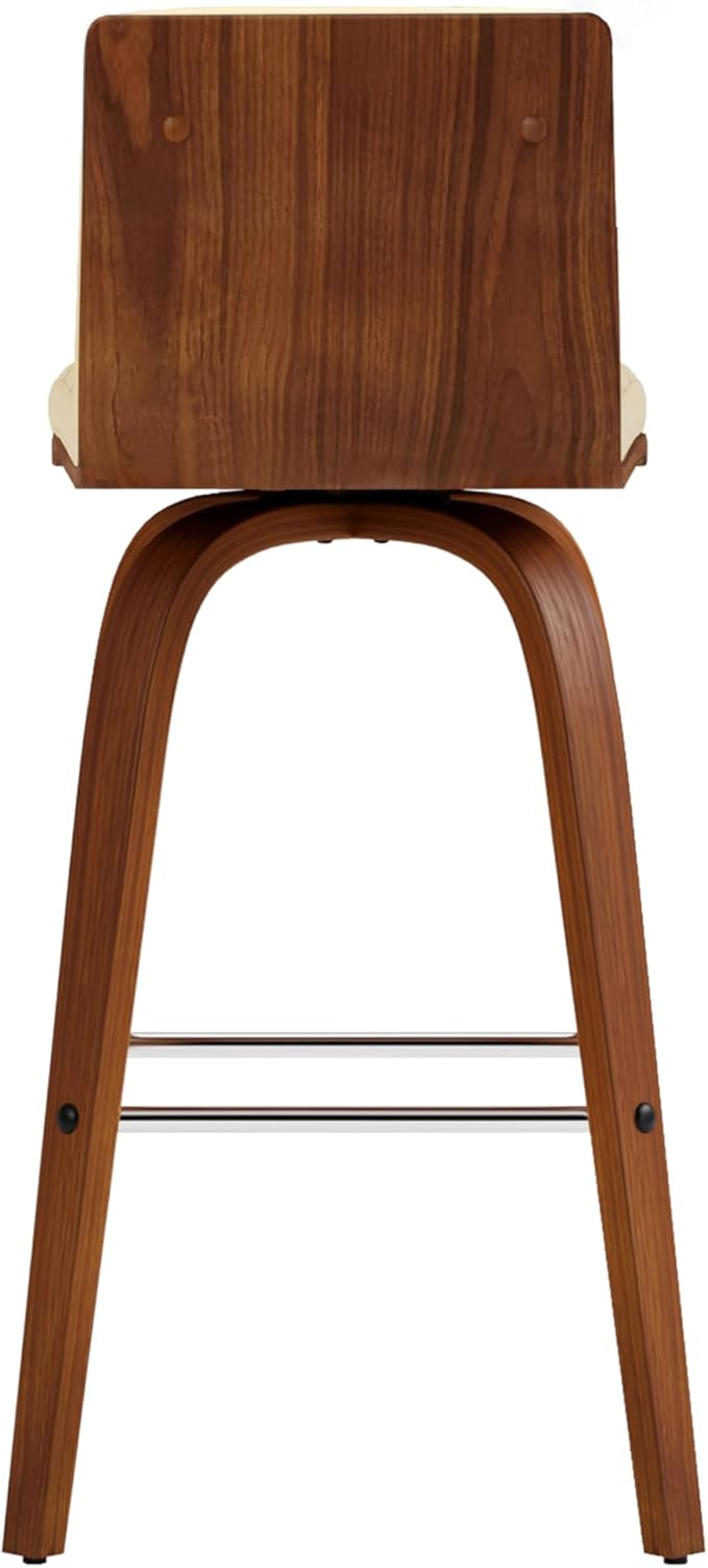 Armen Living Vienna 26" Swivel Counter Stool in Walnut Wood Finish with Cream Faux Leather - Set of 2