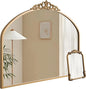 1 Set Vintage Mirror 36x29 Gold Antique Baroque Arched Ornate Traditional Brass Mirror and 8.5x12 Vintage Vanity Makeup Desk Table Mirror for Bathroom Entryway Living Room Hallway Fireplace