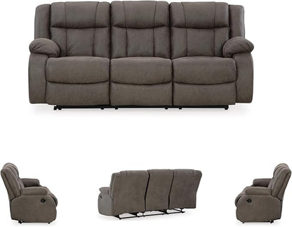 Signature Design by Ashley First Base Contemporary Faux Leather Manual Reclining Sofa, Gray