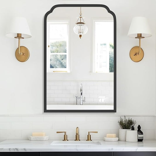 20X30 Inch Black Metal Framed Bathroom Mirror for Wall, Matte Black Bathroom Vanity Mirror, Rectangular Rounded Decor Mirror Anti-Rust, Tempered Glass (Black 20" x 30")